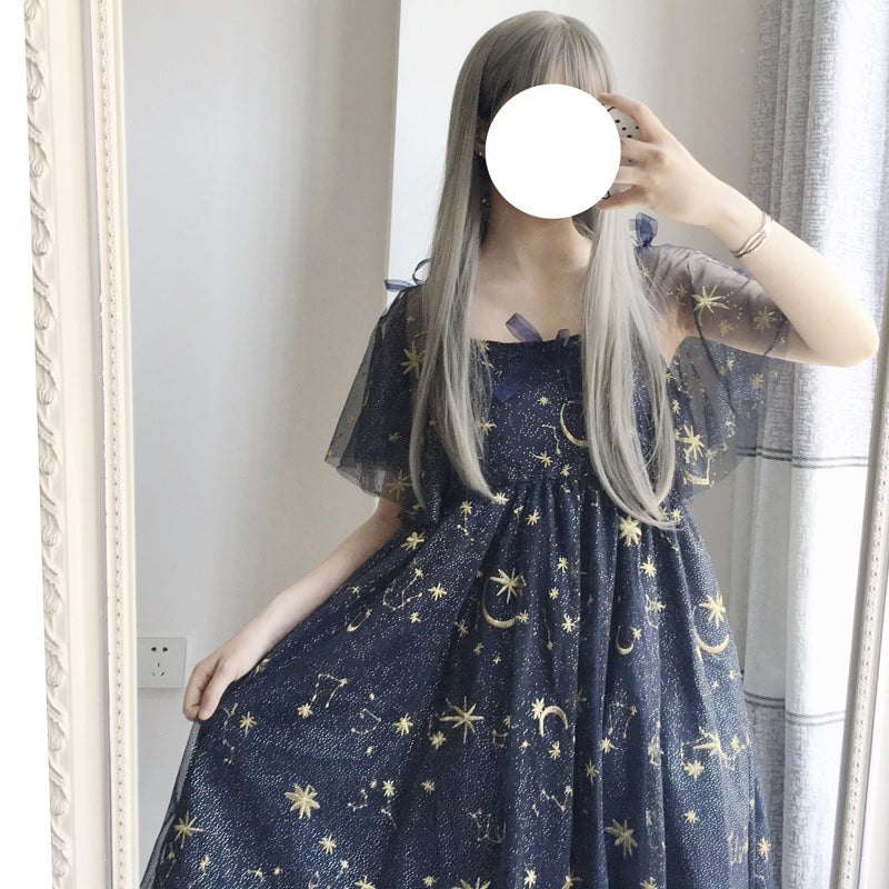 MOON EMBROIDERY BOW DRESS BY71114