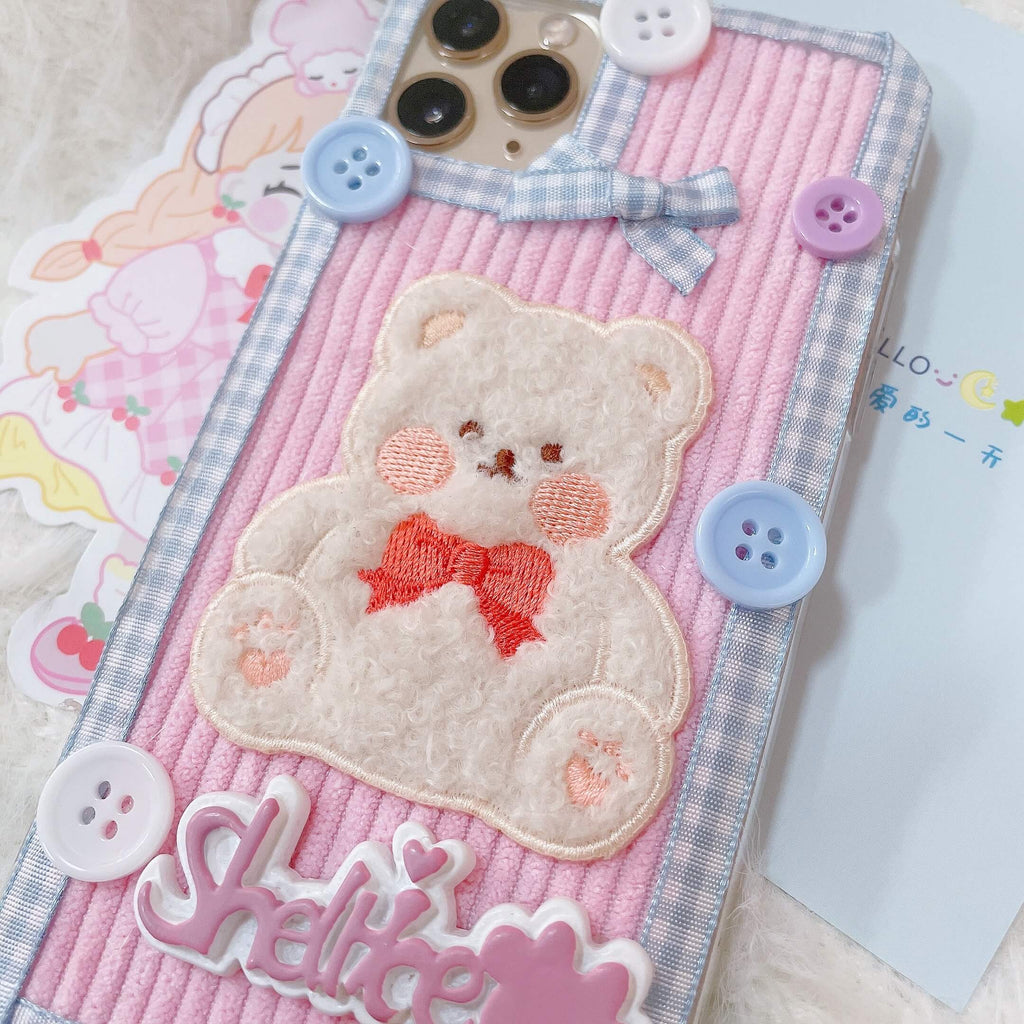 Fluffy cute bear hand made phone case by40044