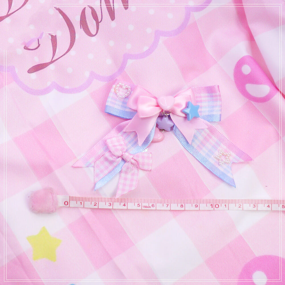 handmade Pink Blue Plaid star bow hairpin by0111