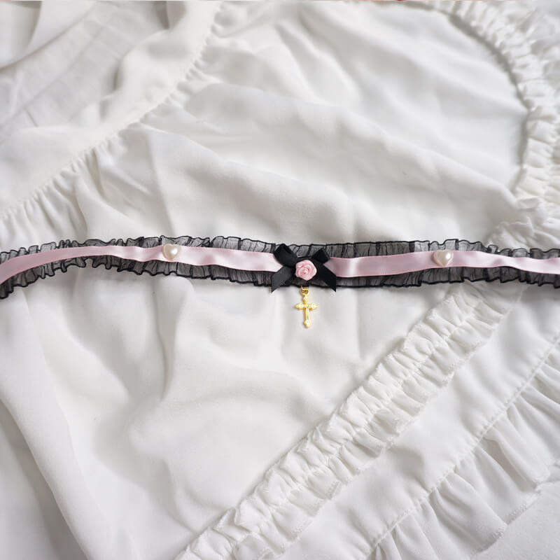 Hand made rose black lace choker by0099
