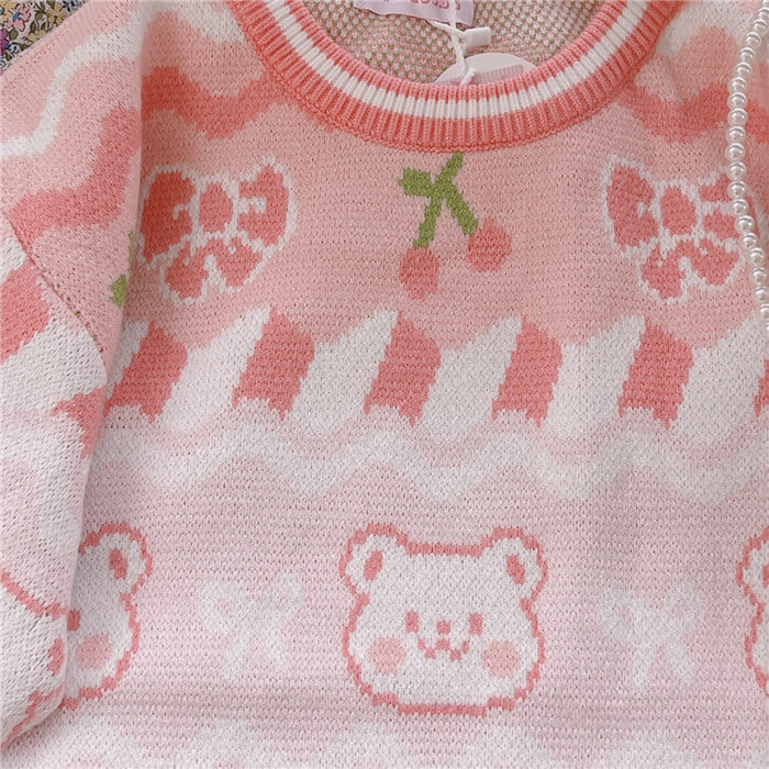 Pink strawberry & bear sweater by6214