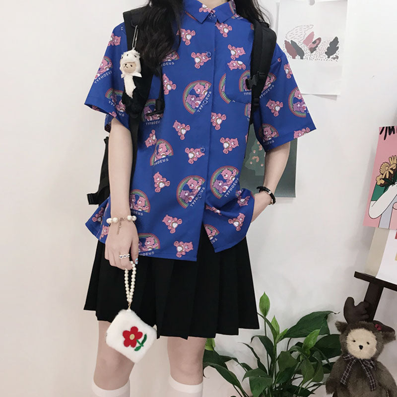 JAPANESE HARAJUKU CARTON RAINBOW CUTE BEAR CHIFFON SHIRT BLOUSE BY22250