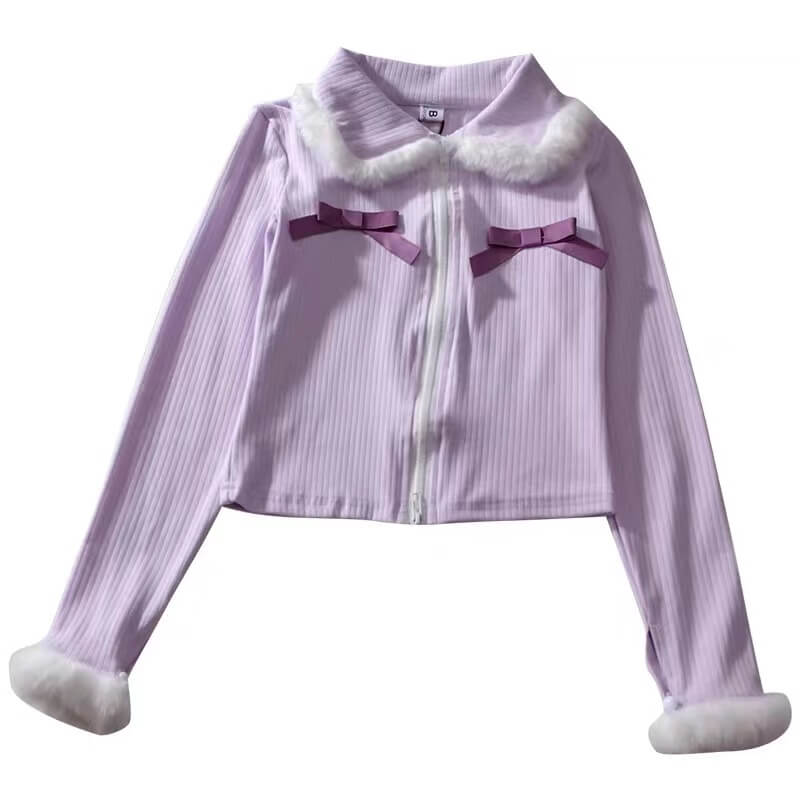 Plush short light purple long sleeved cardigan by5012