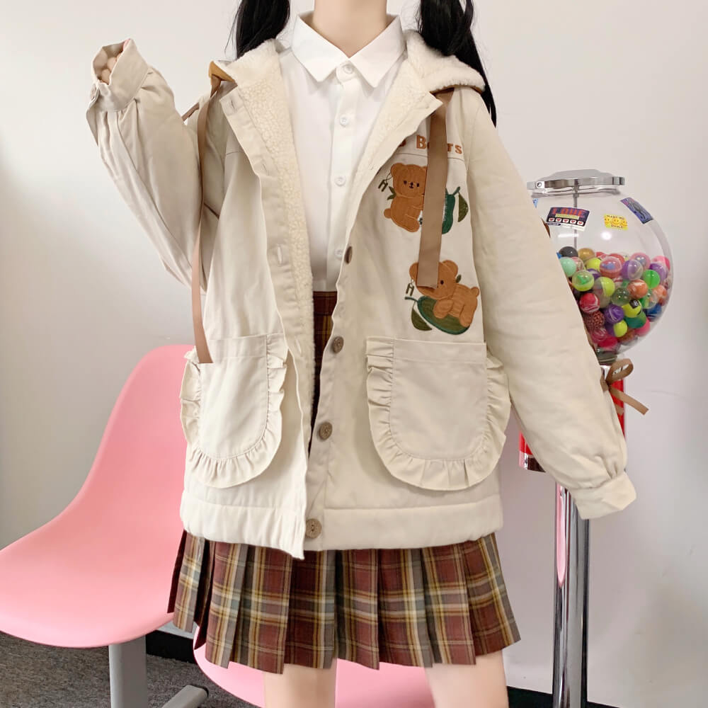 Lovely koala embroidered cashmere coat by90074