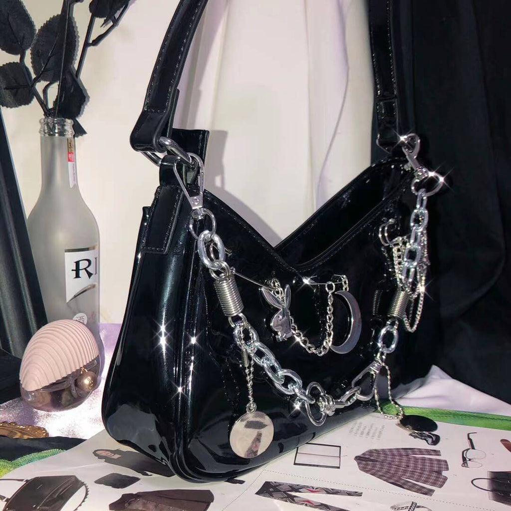 Y2K Aesthetic Shoulder Purse Handbag Women Hajaruku Star Bags Punk Chain  Belt Canvas Purse Small Hobo Bag Y2K Stuff