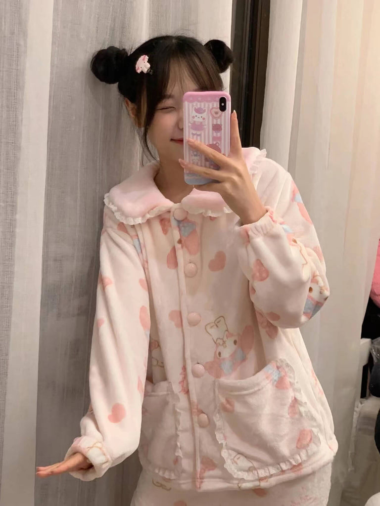 Lovely melody coral velvet pajamas by0074