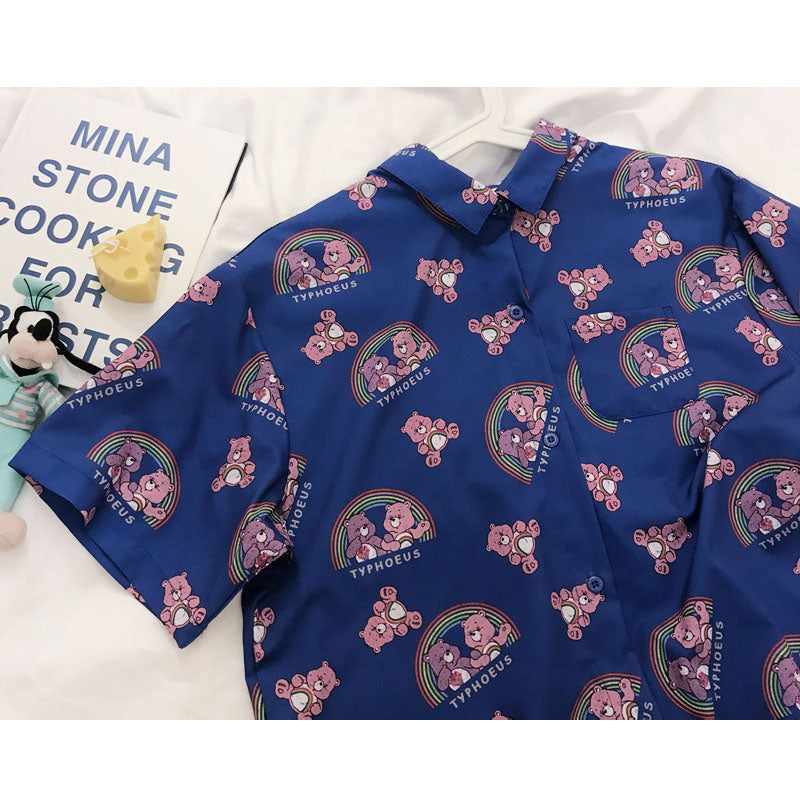 JAPANESE HARAJUKU CARTON RAINBOW CUTE BEAR CHIFFON SHIRT BLOUSE BY22250