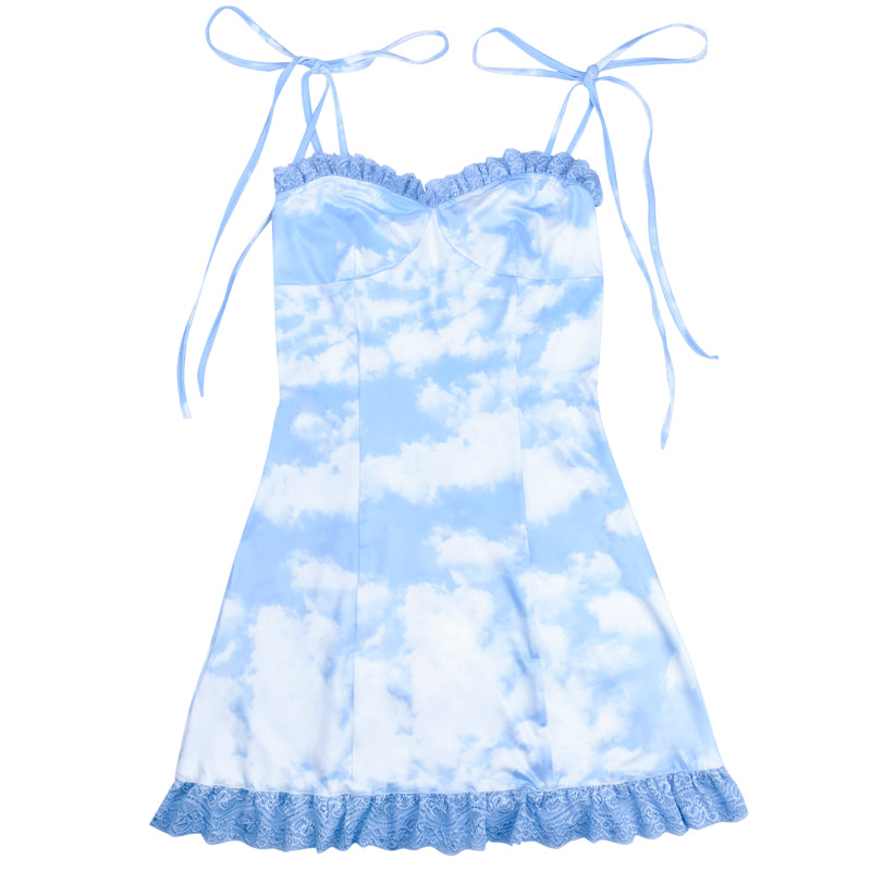 “BLUE SKY&WHITE CLOUD” LACE SLING DRESS BY71095