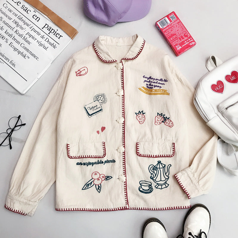 JAPANESE PREPPY STRAWBERRY EMBROIDERED COAT BY24031