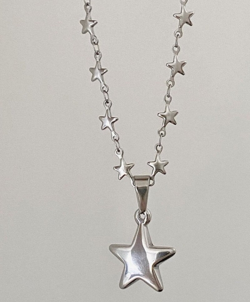 Star Chain Five pointed Star Three dimensional Pendant Necklace by12283