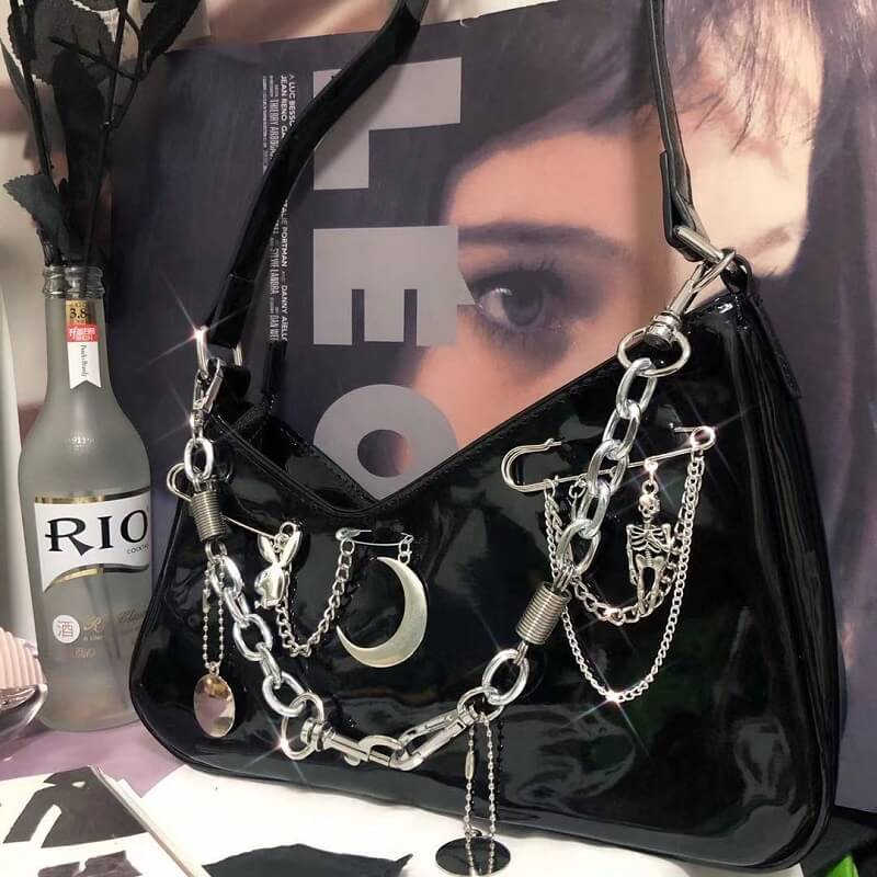 Y2K Black Leather Studded Bag