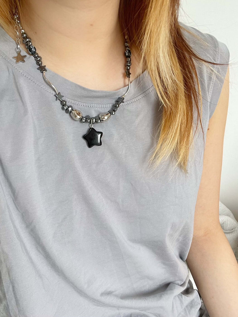 Five Pointed Star Dark Gothic Gravel Cross Necklace by12282