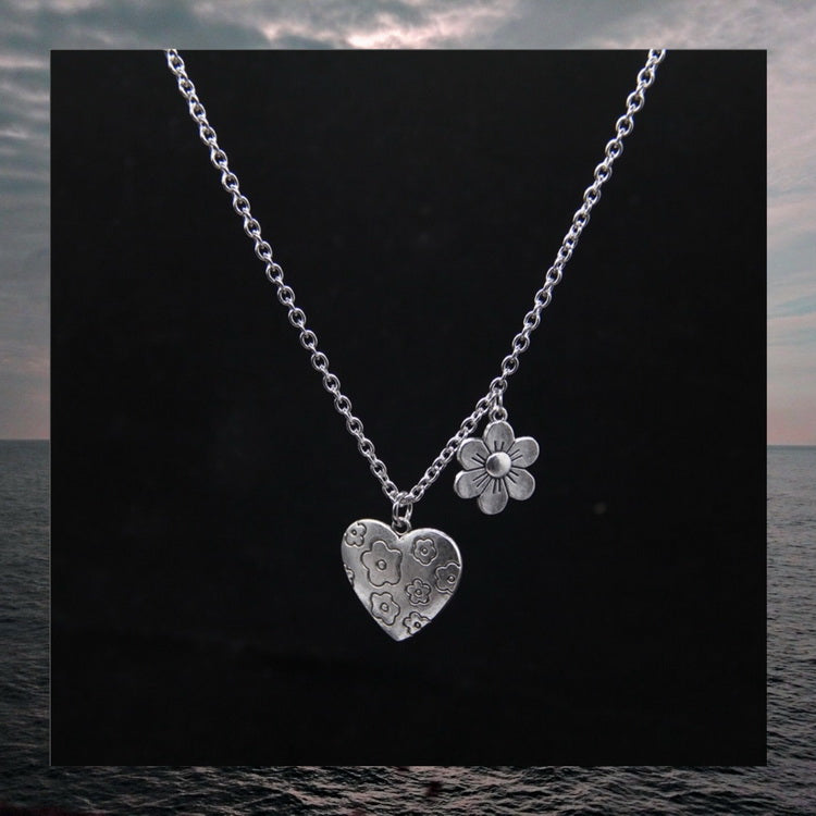 TWO NECKLACES TITANIUM STEEL BEAR FLOWER LOVE NECKLACE BY13011