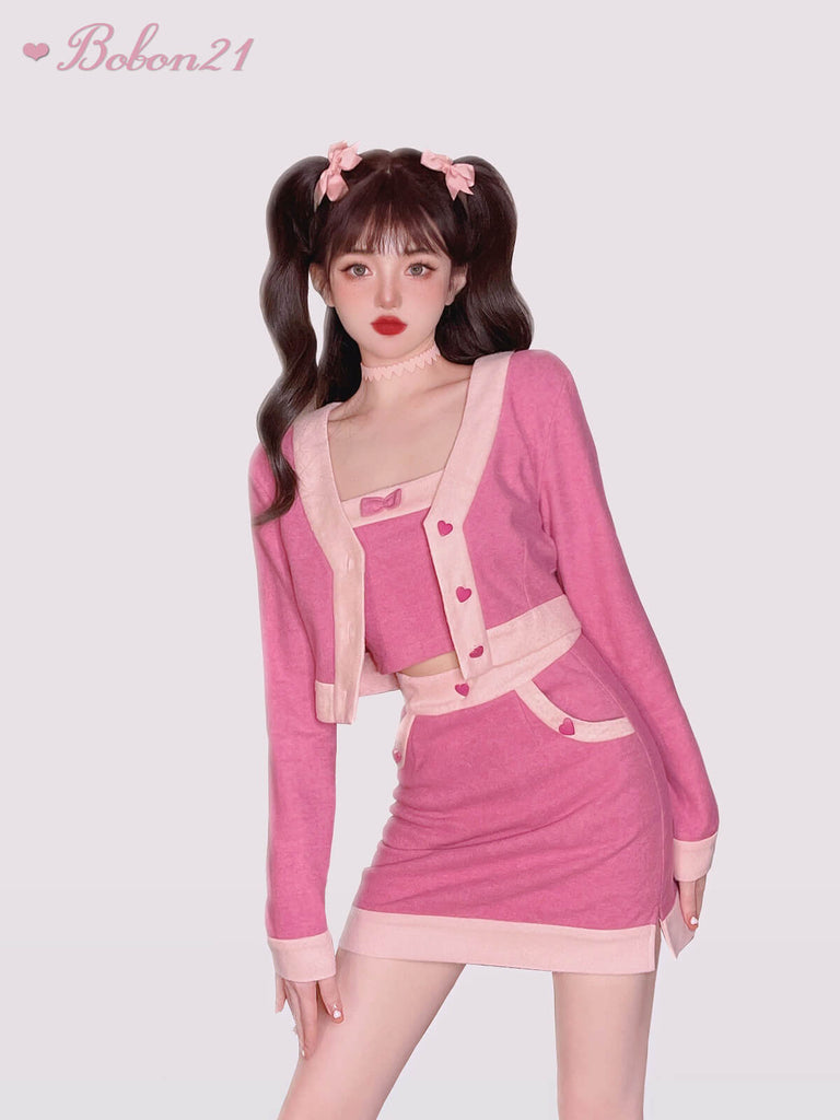 Spring berry fruit Barbie love knitted suit cardigan skirt by9081