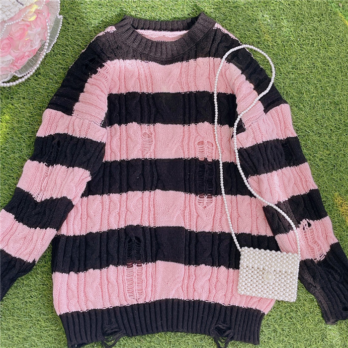 black pink stripe sweater by11283