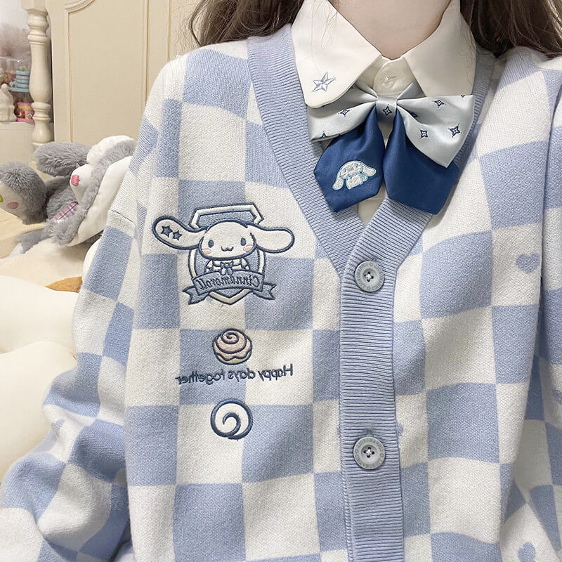 BLUE AND WHITE Chessboard sweater cardigan by6212
