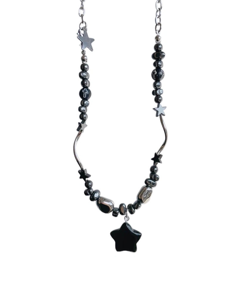 Five Pointed Star Dark Gothic Gravel Cross Necklace by12282