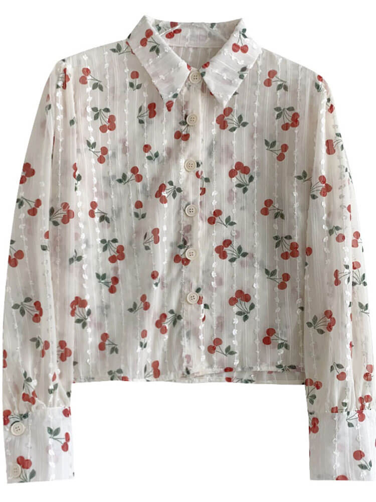 Loose casual floral Lapel long sleeve top by22933