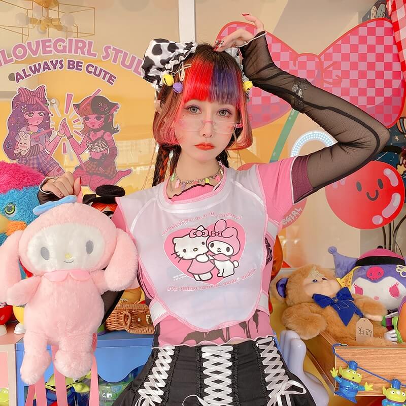 Harajuku hollowed out short irregular cartoon fashion Sanrio vest by0138