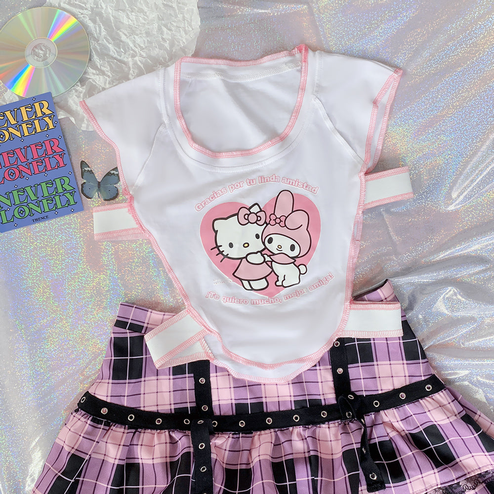 Harajuku hollowed out short irregular cartoon fashion Sanrio vest by0138