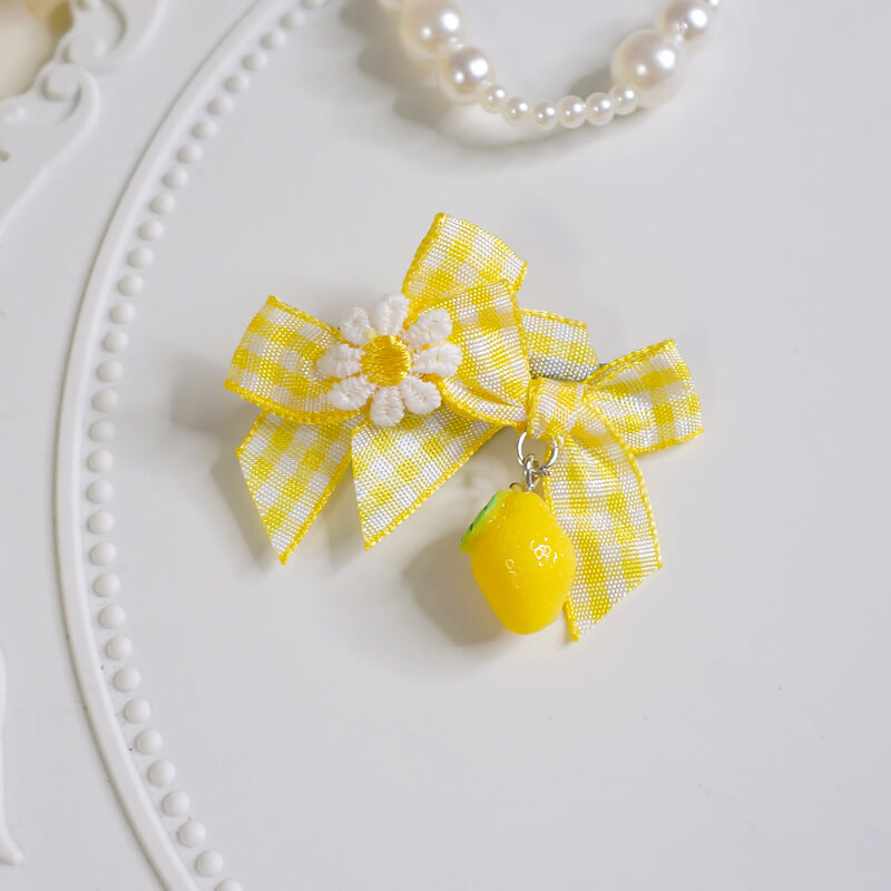 handmade Lemon yellow Plaid Bow hairpin BY0077
