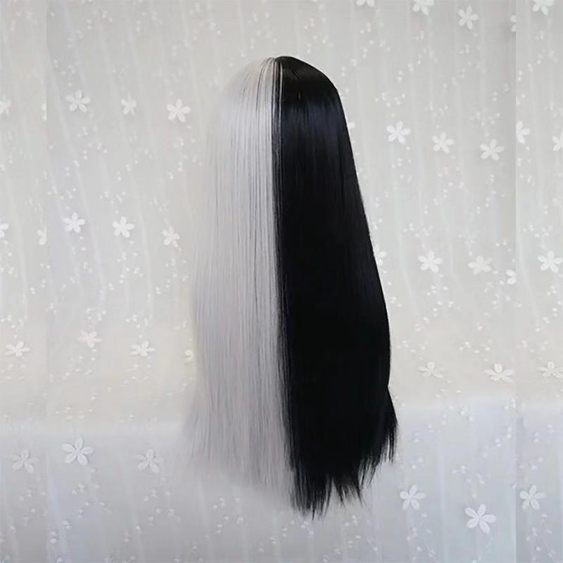 PUNK BLACK WHITE LONG STRAIGHT WIG