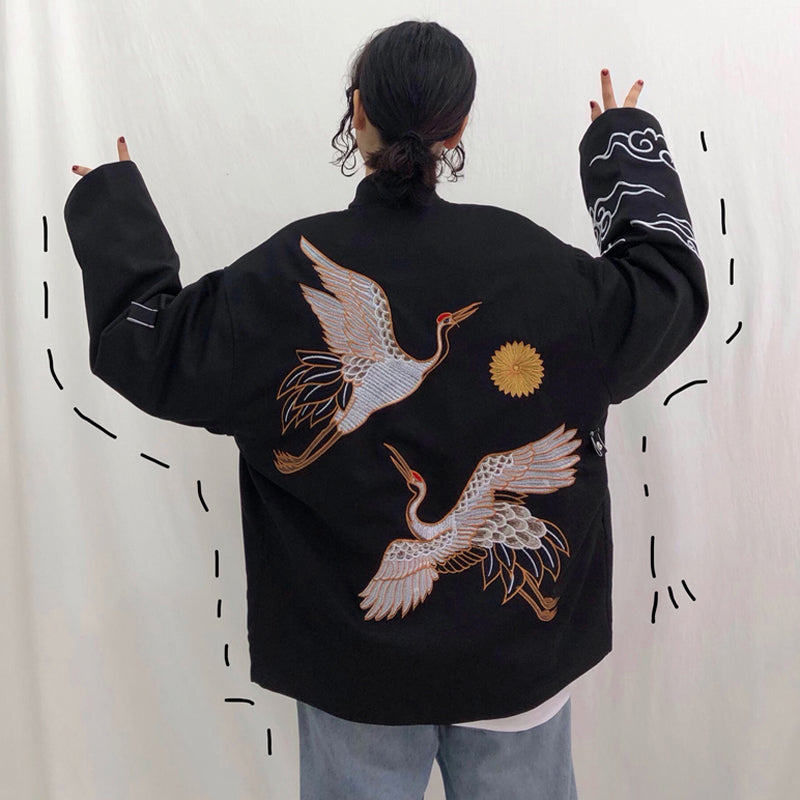 RED-CROWNED CRANE EMBROIDERY COAT BY24044