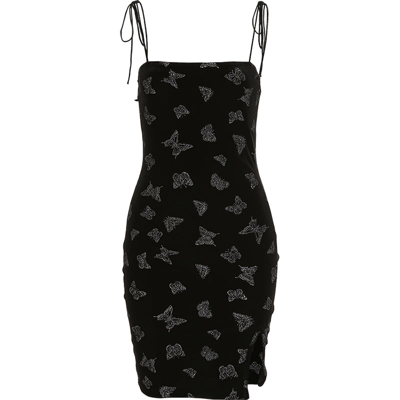 RETRO CUTE BUTTERFLY VELVET SLING DRESS BY61004