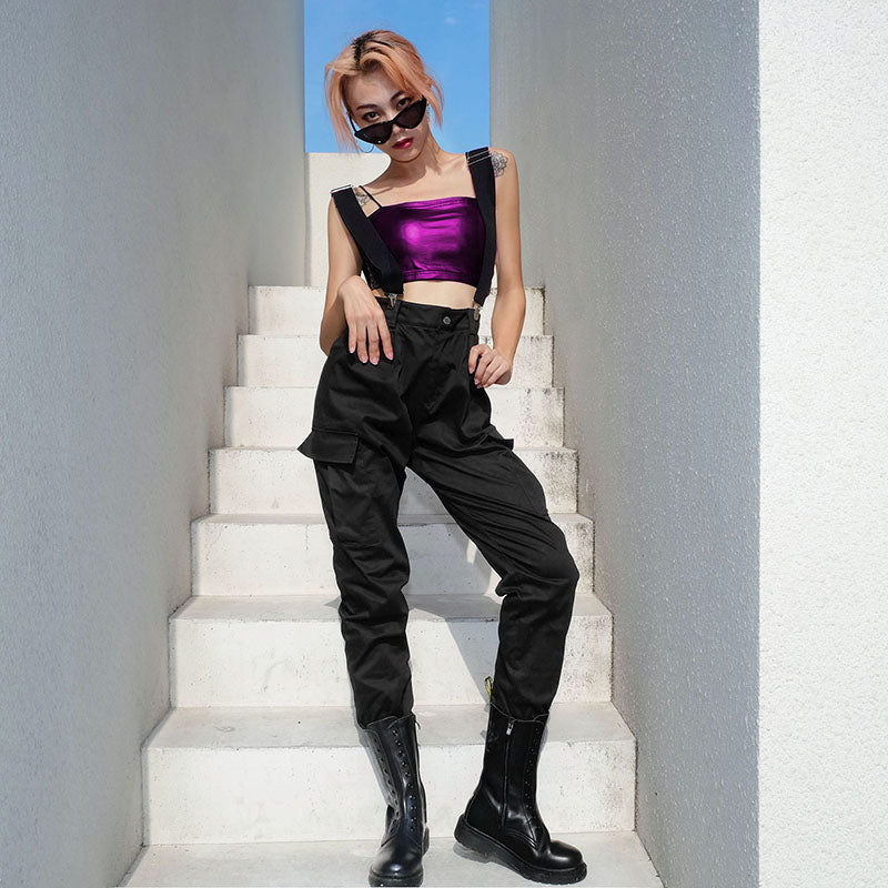 STREET FASHION BELT OVERALLS CASUAL PANTS BY63002