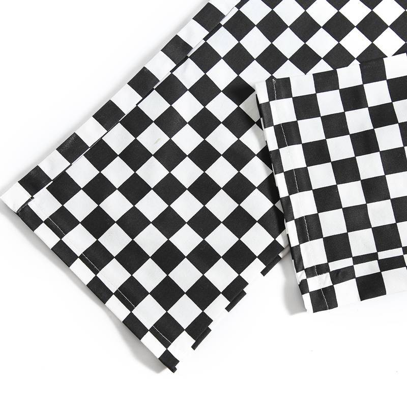 STREET FASHION BLACK WHITE CHECKERS OVERALLS PANTS BY63044