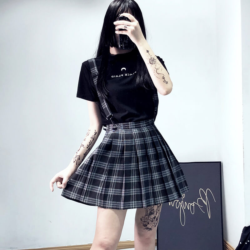 STREET FASHION PLEATED SUSPENDER SKIRT BY61140 aleeby