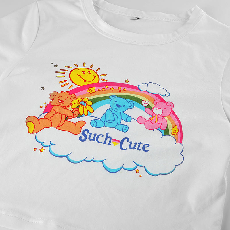 SUCH CUTE RAINBOW BEAR PRINT SHORT TIGHT T-SHIRT BY22354