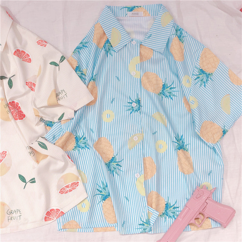 SWEET PEACH PRINT SHORT-SLEEVE SHIRT BY22406