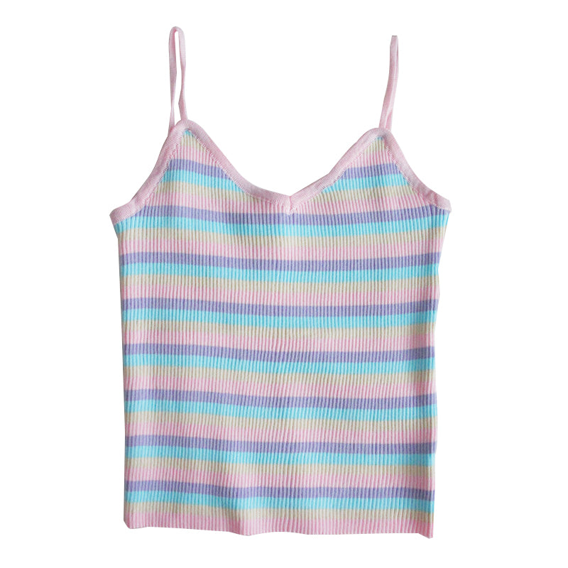 Ins SWEET RAINBOW STRIPE KNIT SUSPENSER VEST BY22348 | aleeby