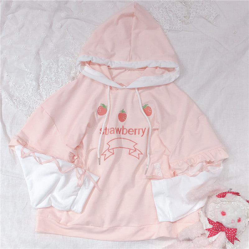 SWEET STRAWBERRY EMBROIDERY LONG SLEEVE HOODIE BY23119