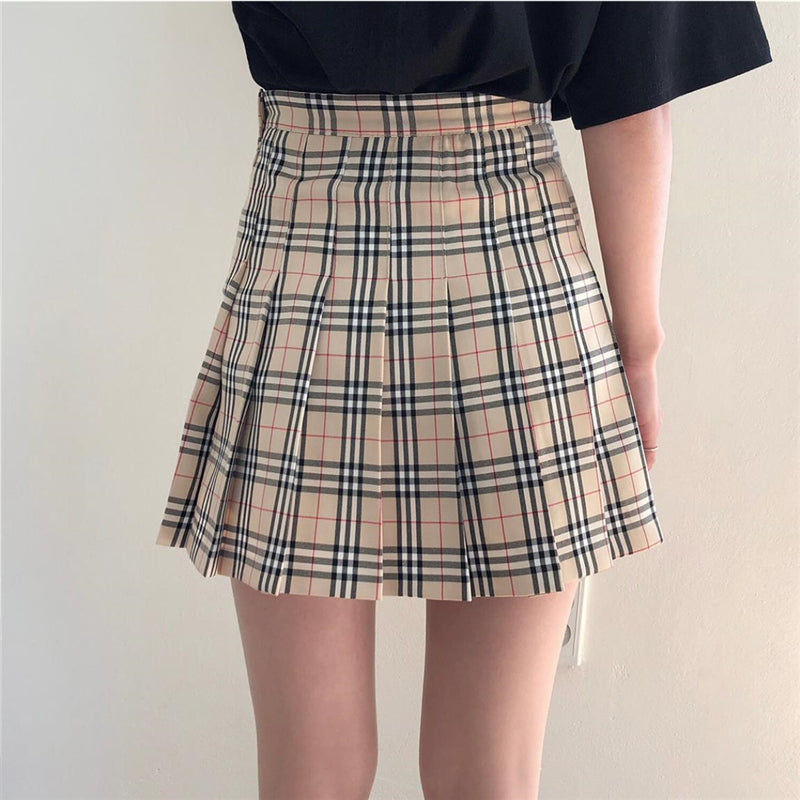 Khaki checkered skirt shop