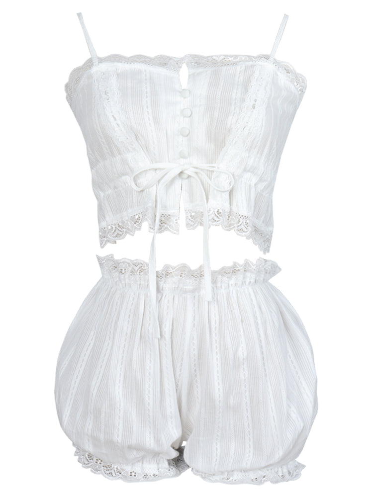 SUMMER LACE WHITE SLEEPWEAR HOME SUIT BY65009