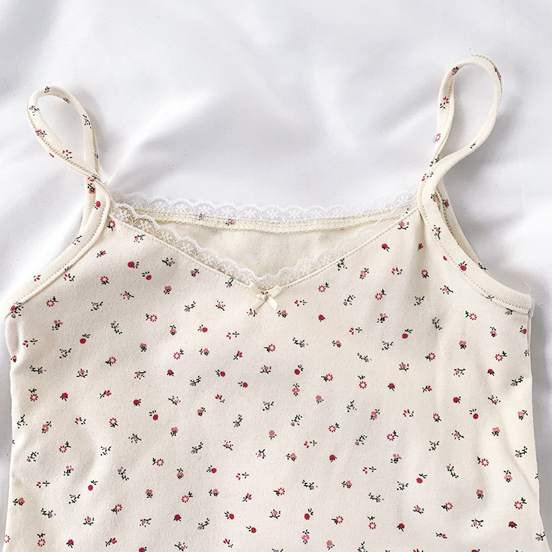 cute lace floral sling vest by7006