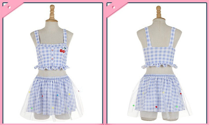 CUTE BLUE THREE-PIECE SWIMSUIT BY66010