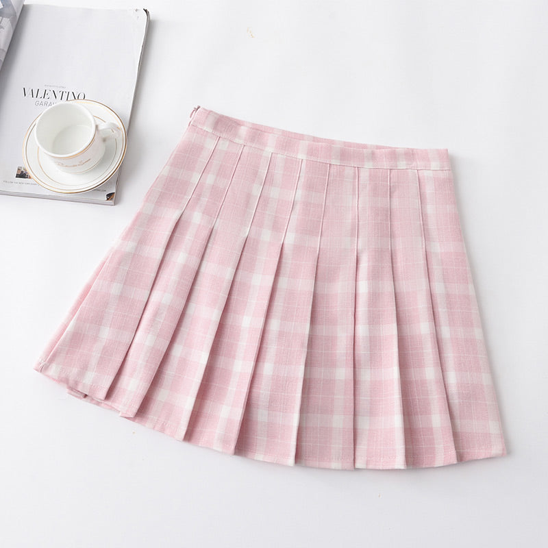 ULZZANG PREPPY STYLE GRID PLEATED SKIRT BY50405
