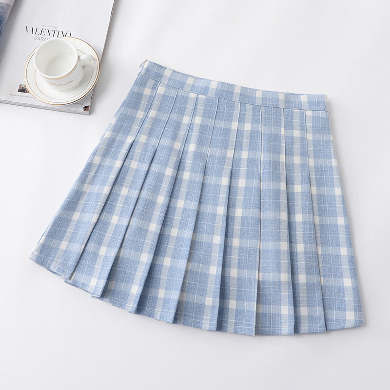 ULZZANG PREPPY STYLE GRID PLEATED SKIRT BY50405 | aleeby