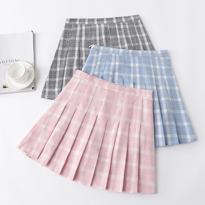 ULZZANG PREPPY STYLE GRID PLEATED SKIRT BY50405