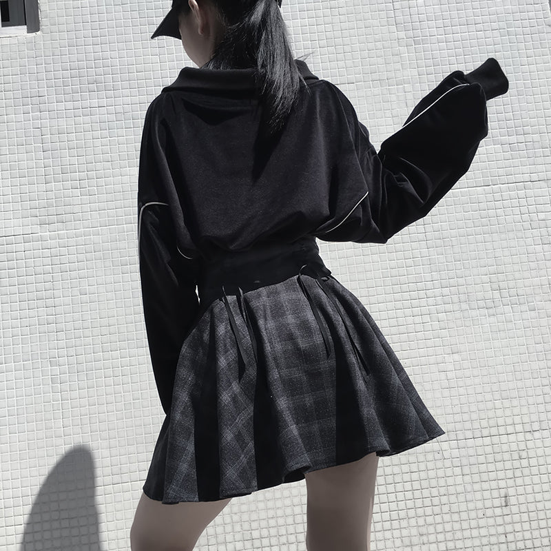 ULZZANG RETRO GRAY GRID SKIRT BY61036