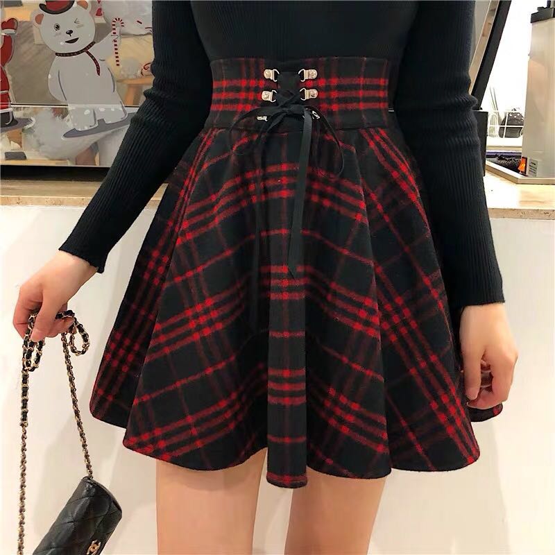 WOOL RED PLAID SKIRT BY61117