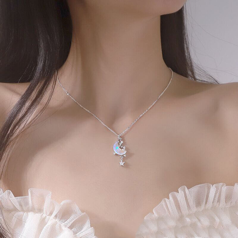 ''MOON & STAR'' FAIRY SILVER NECKLACE BY8064