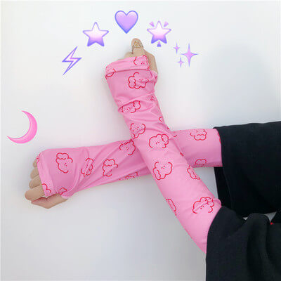 INS CUTE SMILE CLOUD ICE SILK SUN PROTECTION GLOVES BY52705