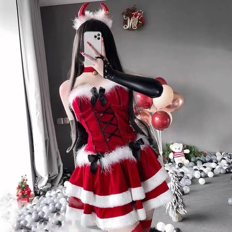 cos Bunny Girl Uniform seduce red cat girl devil Bunny Christmas dress BY9010