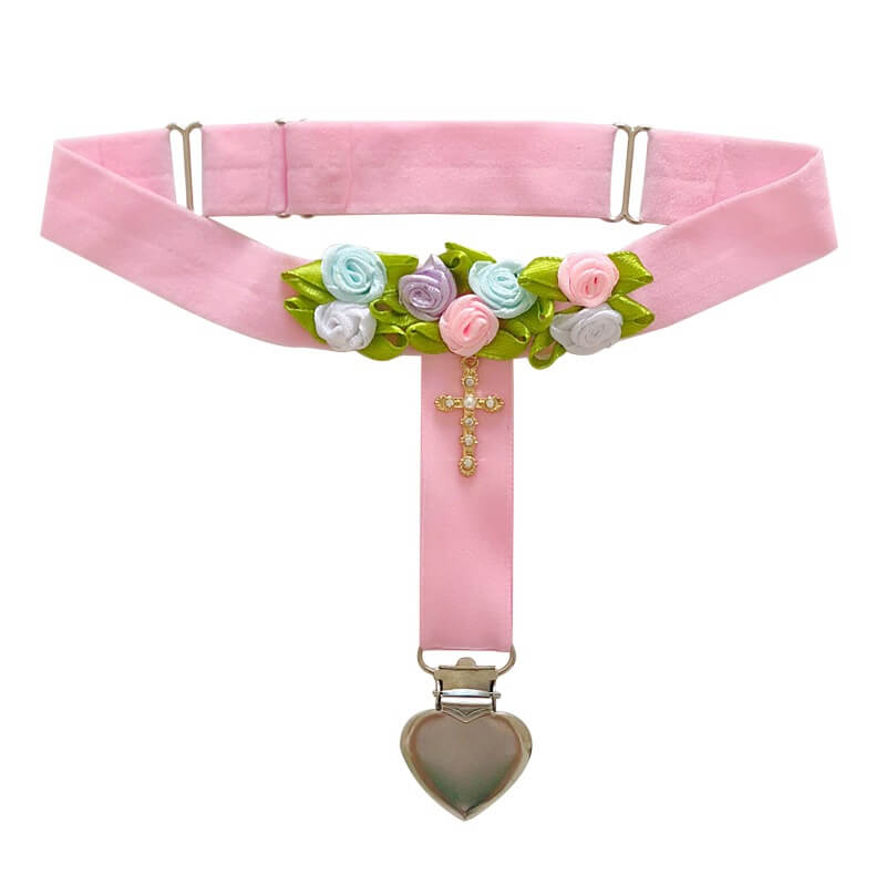 Pink girly floral cross thigh ring non slip sock clip BY3300
