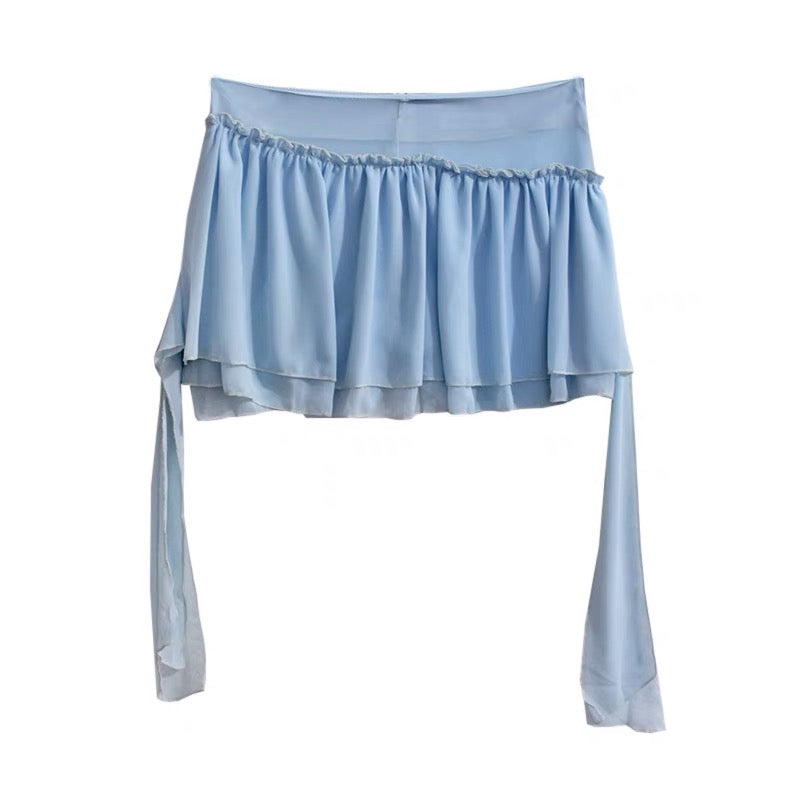 High-waisted chiffon blue white skirt BY8089