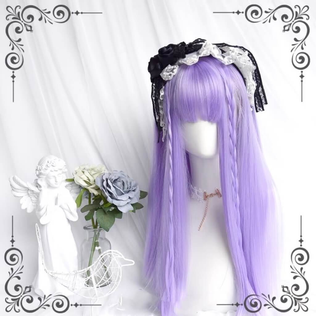 Cute purple medium long straight Y2K wig BY5010